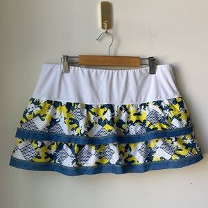 Lucky in Love Tennis Skirt Skort in White Blue Yellow, Shorts Under Size L 12
